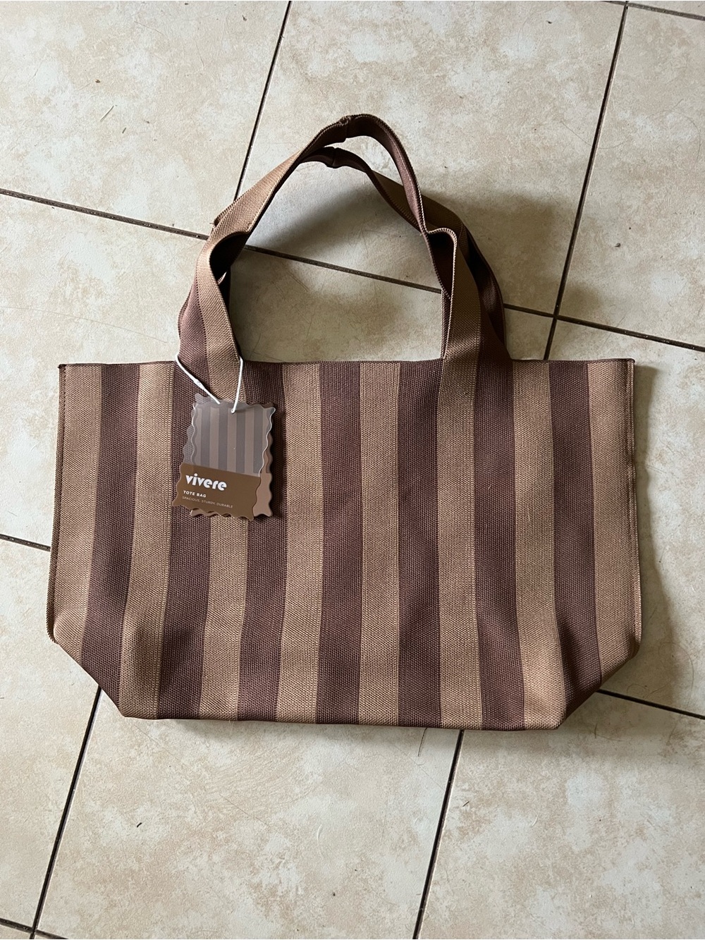 Vivere Chocolate & Caramel Striped Canvas Tote Bag